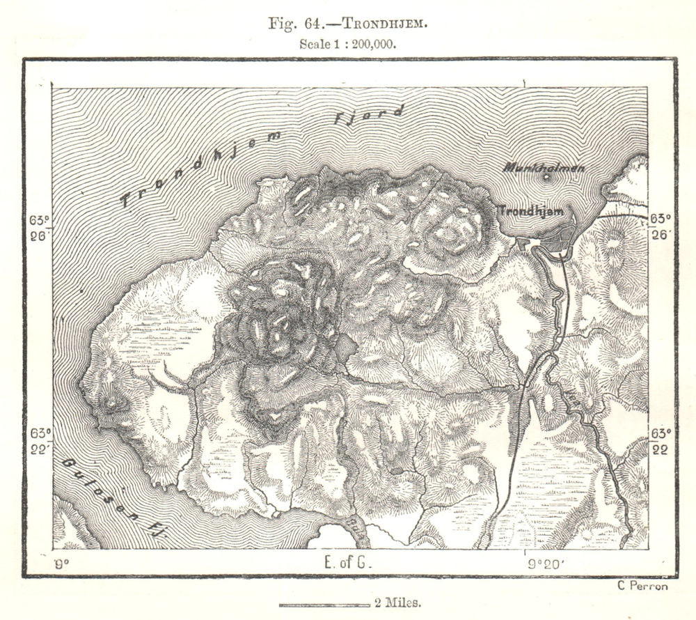 Trondheim & environs. Norway. Sketch map 1885 old antique plan chart
